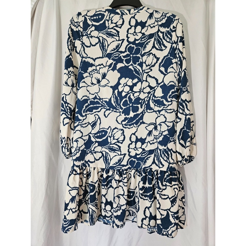 RACHEL ZOE Navy/White Button Front Shirt Dress Womens XS Ruffle Hem Pockets - Picture 5 of 9